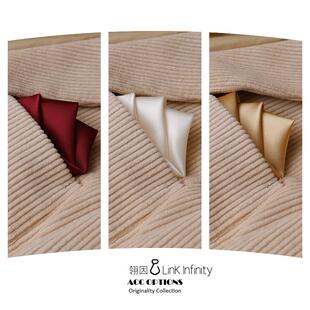 Link In缝边纯白色口袋巾男缎面香槟金西装方巾正装胸巾结婚配饰