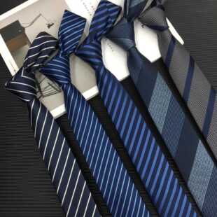 男士蓝白色条纹领带细纹宽纹韩版6CM7CM手打款职业正装商务休闲