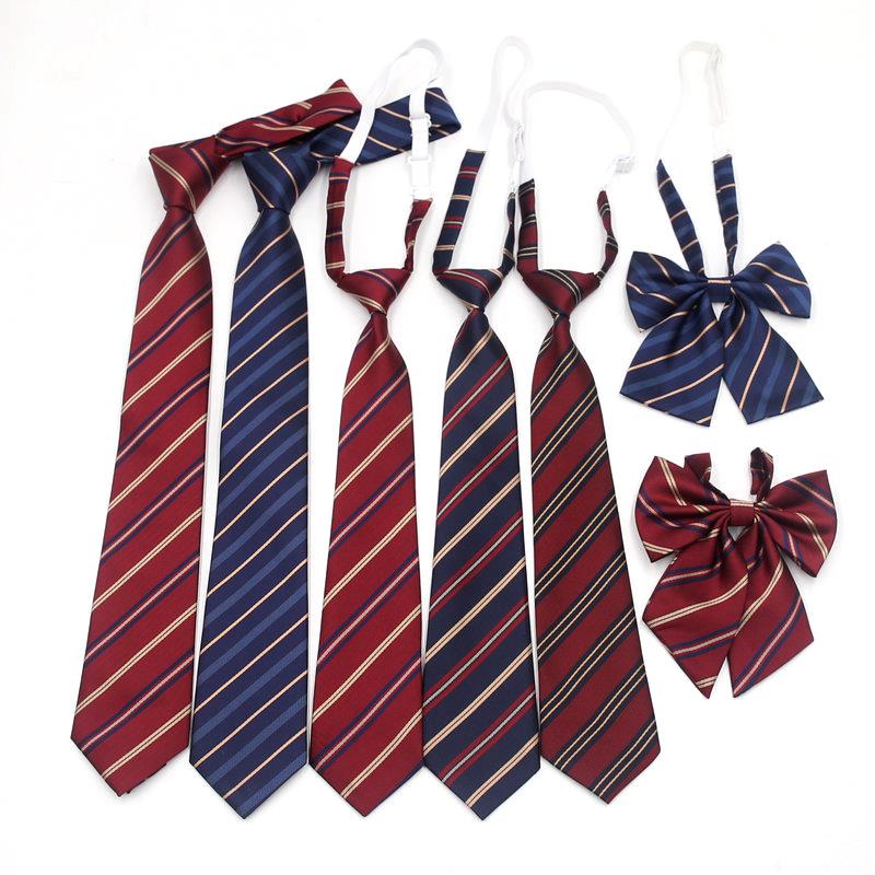 赤绀金红色条纹懒人免打日系学院风领带女毕业照棕色男学士服领结