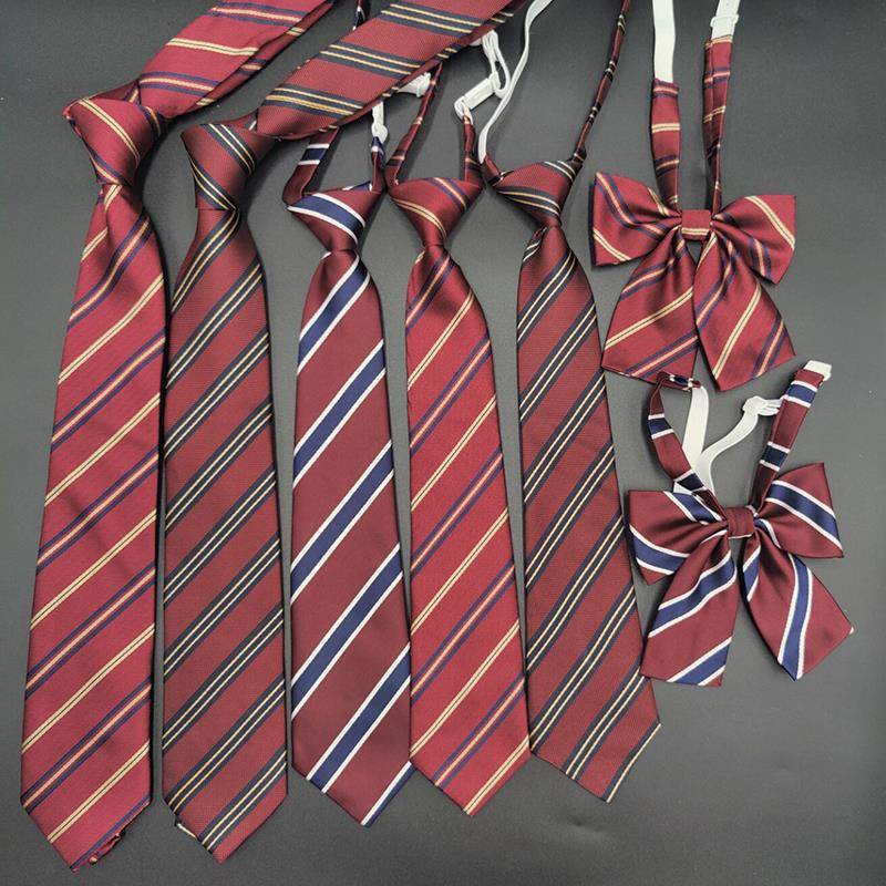 赤绀金红色条纹懒人免打日系学院风领带女毕业照棕色男学士服领结