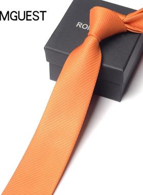 男士女商务休闲斜纹纯色领带橙色 6CM窄韩版黑蓝紫新郎结婚礼盒装