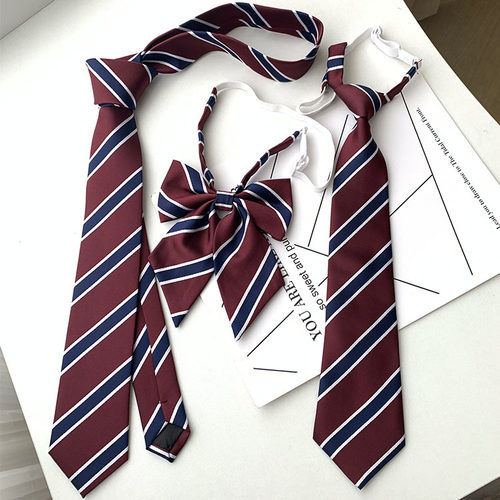 校供感日系JK领带女配件装饰dk制服领结手打学院风酒红色条纹领带