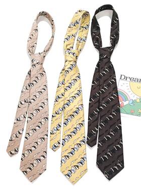 MIMI 手打领带女款可爱童趣卡通动物企鹅黄色复古深棕学院风配饰