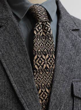 独立 复古英式花纹6CM针织领带 男 韩版个性休闲紫色酒红色礼盒装