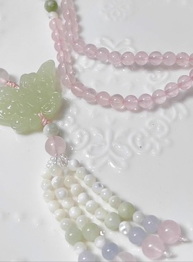 叙兰时 桃红柳绿天然石蝴蝶璎珞 汉服配饰无金属编绳新中式长项链