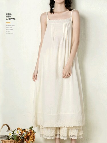 日系吊带裙棉下摆刺绣花边