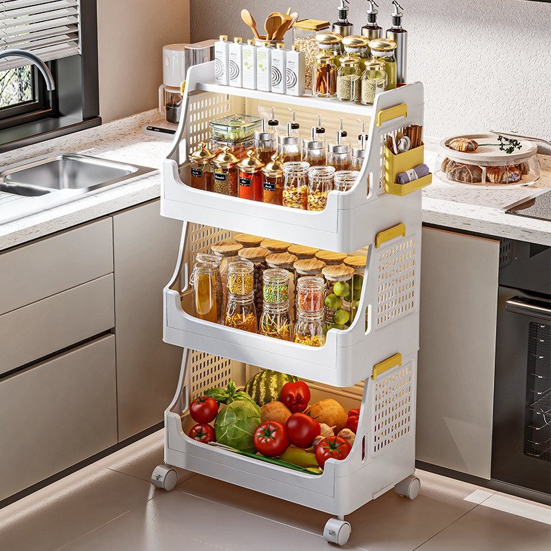 家用厨房置物架带轮小推车多层可移动收纳篮蔬菜水果调料整理落地