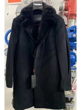 18DNK0011Y利家新款中长休闲商务可拆翻领水貂毛领獭兔内胆尼克服