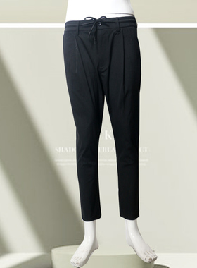 19XSL60901新款利家男装夏季松紧腰运动暗花黑色休闲裤弹力宽松裤