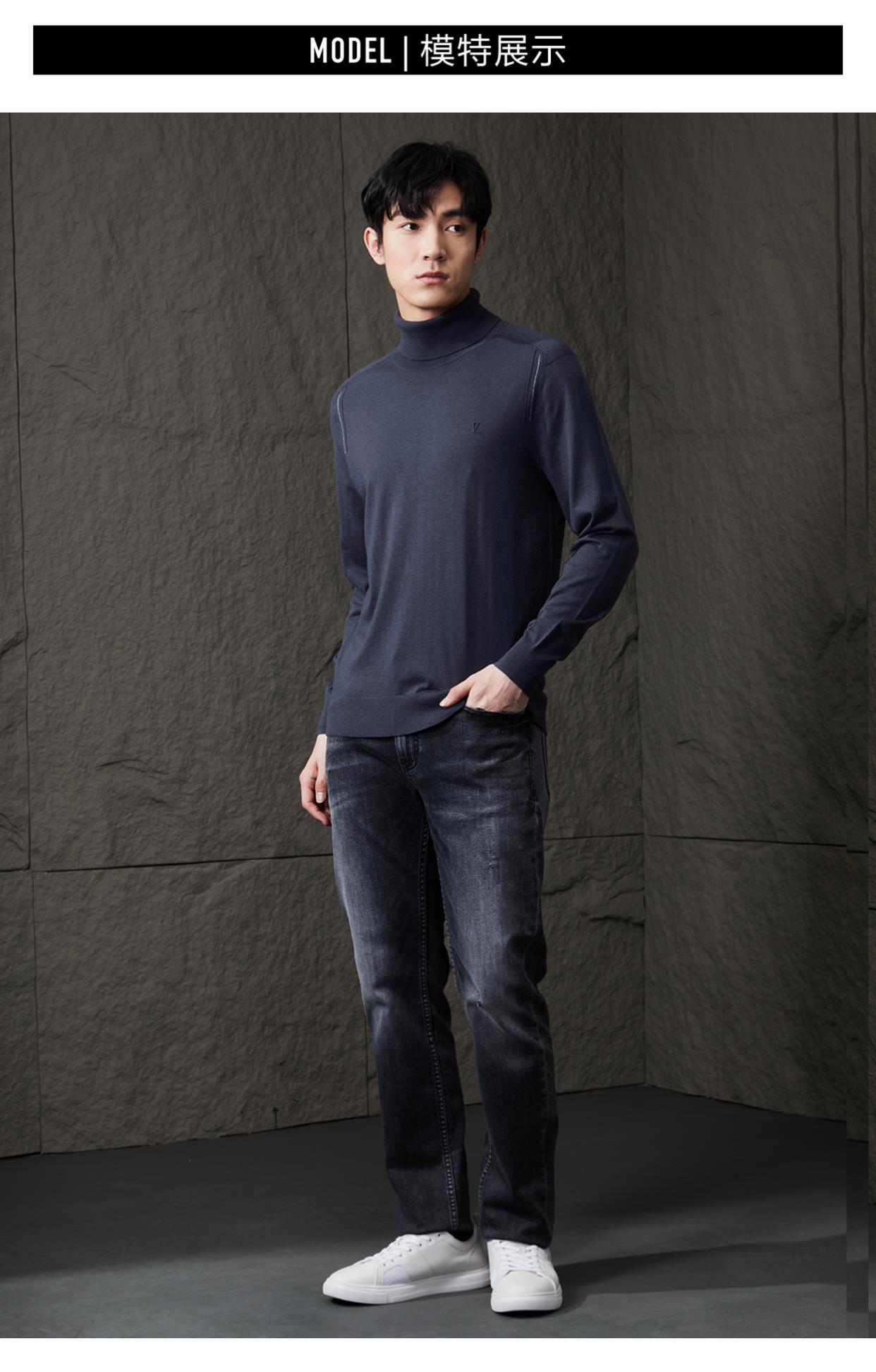 23QMS9094S利家休闲秋冬新款男士高领长袖针织衫毛衣打底衫