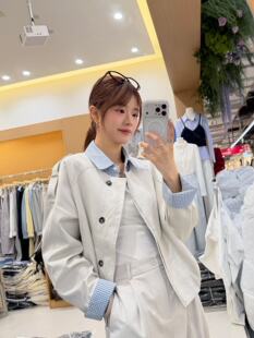韩系撞色假两件风衣外套女春季 显瘦小个子百搭夹克上衣女 2026新款