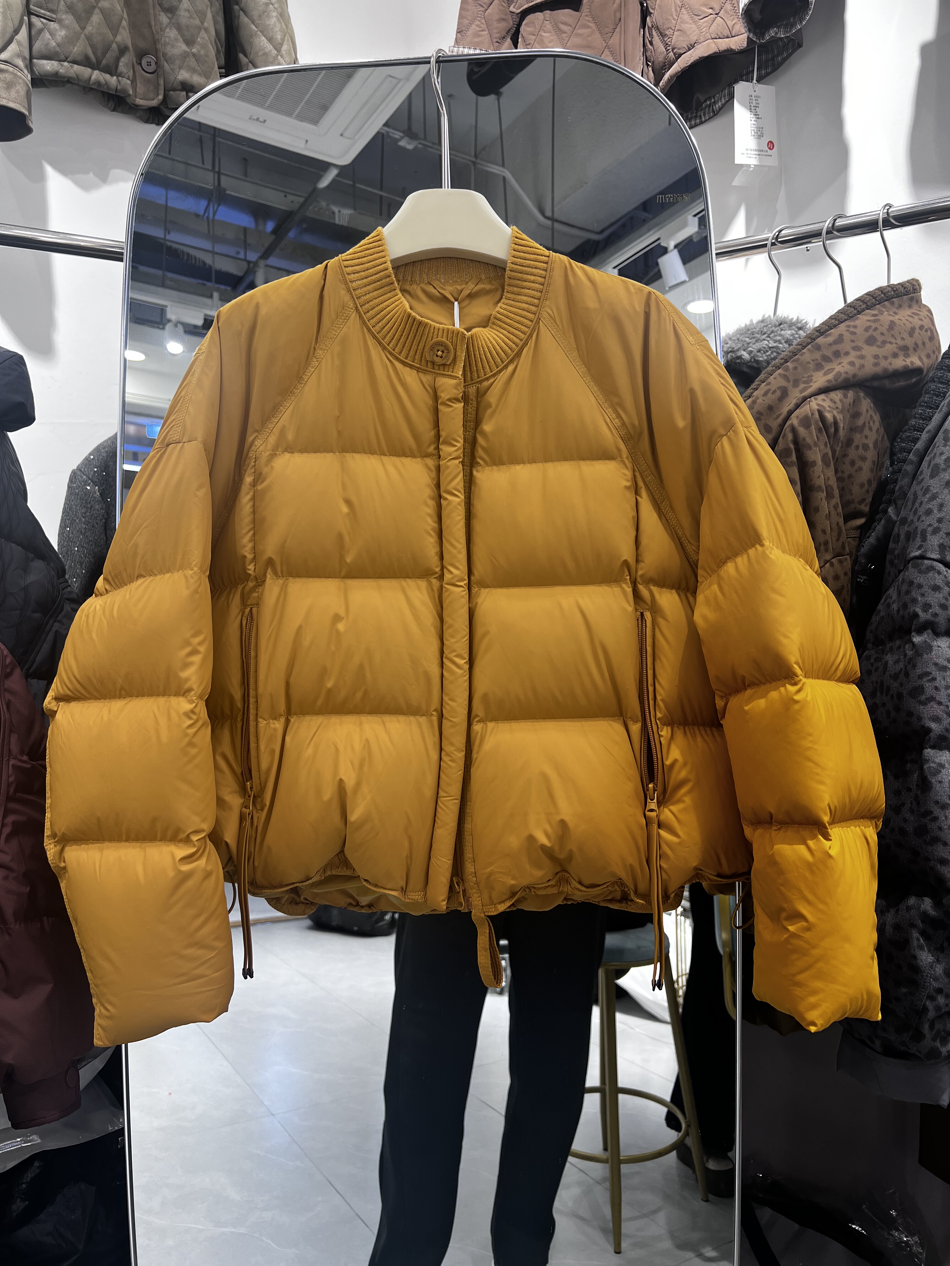 针织领口蓬松棉花糖羽绒90白鸭绒保暖短款羽绒服外套冬季宽松显瘦