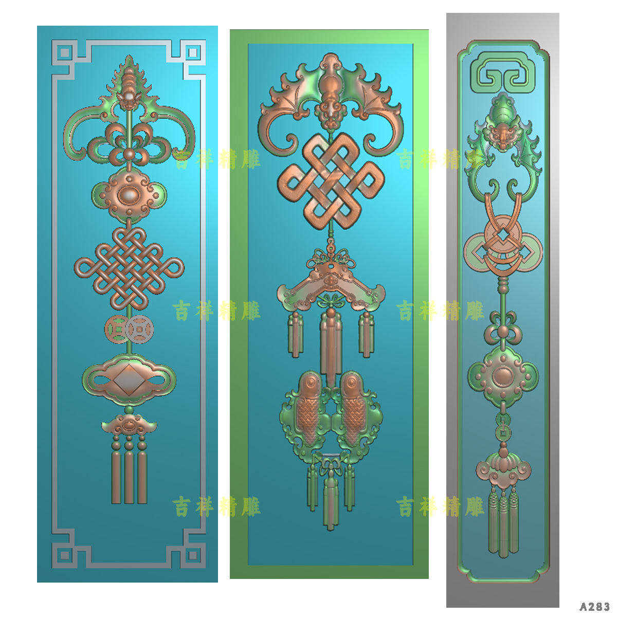 蝙蝠中国结挂件精雕图古建门柱栏杆柱吊花浮雕电脑雕刻图吉祥如意