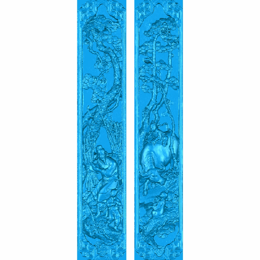 浮雕扫描图古建门面照壁精雕图石雕壁堵人物电脑雕刻渔樵耕读