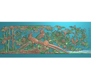 花开富贵锦上添花浮雕花鸟精雕图锦鸡牡丹石雕木雕扫描图照壁影壁