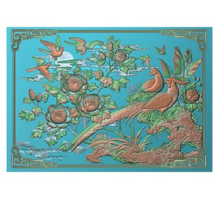花鸟锦鸡精雕图花开富贵锦上添花浮雕扫描图古建祠堂寺庙石雕壁画
