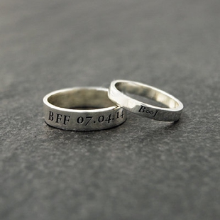 青树银饰 925纯银 原创手工定制 男女情侣戒指 指环 对戒刻字