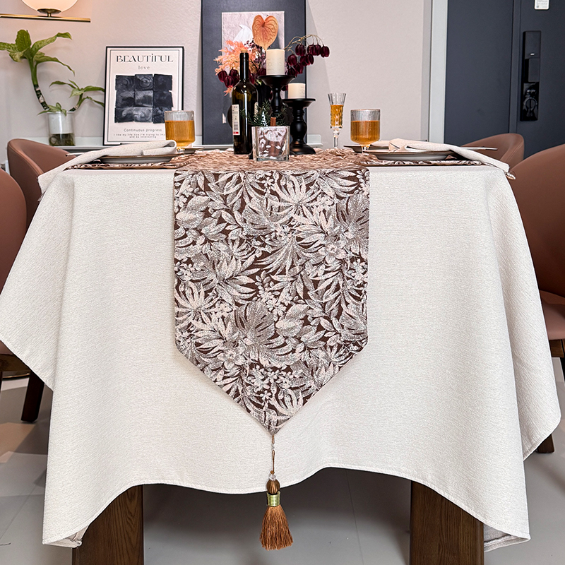 北欧ins风棕调高级感提花桌旗