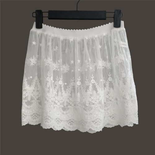 叠穿网纱棉线刺绣半身裙蕾丝遮屁帘新款百搭小短裙遮跨小屁帘
