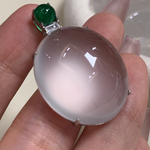 新品纯天然玉石俄冰白冰高冰玻璃种鸽子蛋28四爪吊坠毛衣链s925银