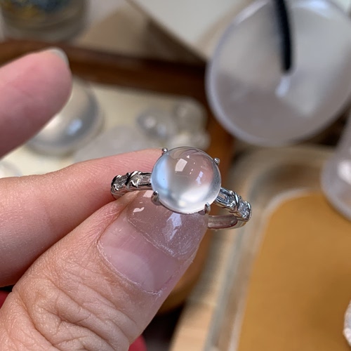 新品纯天然玉石俄冰白冰高冰玻璃种刚蛋戒指活口纯银925