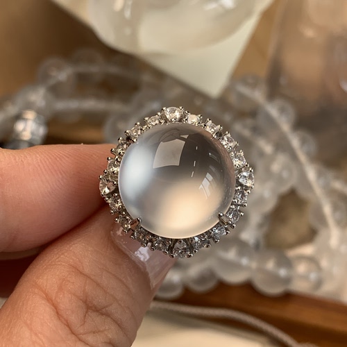 新品纯天然玉石俄冰白冰高冰玻璃种刚蛋封底戒指活口戒托纯银925