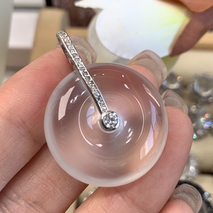 纯天然玉石俄冰白冰高冰玻璃种黑刚26.8平安扣吊坠项链 新品