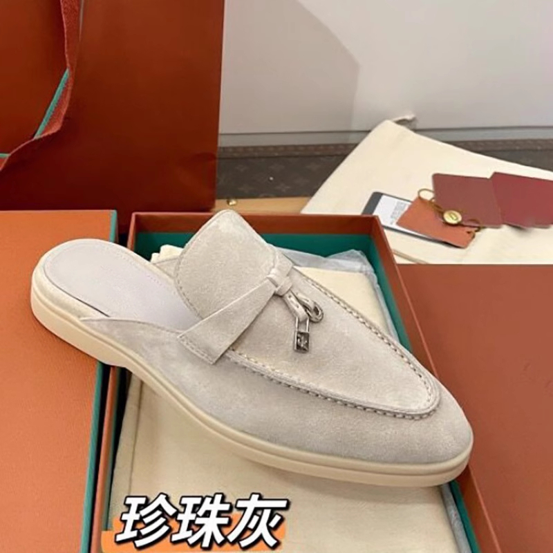 高板包头半拖鞋女外穿LP真皮懒人