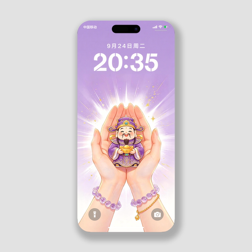 高清紫色财神手机壁纸4k壁纸主题招财纳福ios26华为安卓锁屏屏保