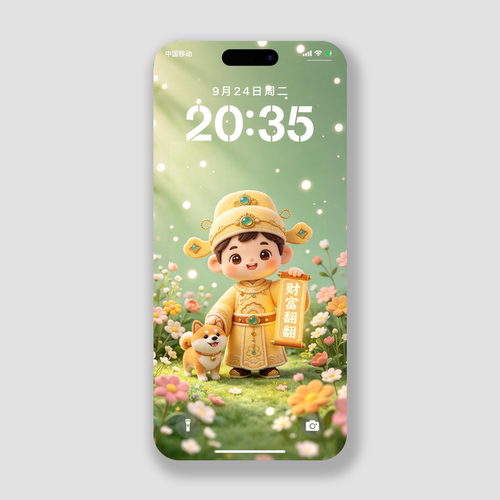 财富翻翻绿色手机壁纸招财神2k高清元气iphone华为小米立体锁屏保