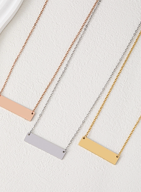 甜美女士项链现货空白激光彩印材料节日礼物刻字不锈钢长方形项链