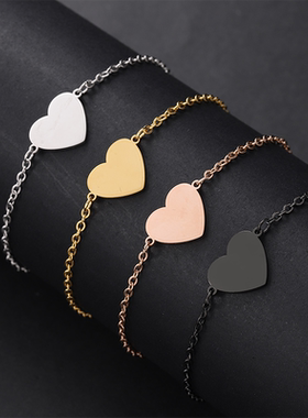 跨境现货不锈钢外孔心形手链十字链手链空白材料节日礼物手链批发