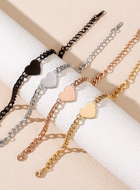 不锈钢手链外孔心形古巴链金属手链跨境激光雕刻饰品空白无字材料