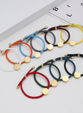 新款多色手环空白激光彩印材料跨境圆形挂坠可调节不锈钢手链男女