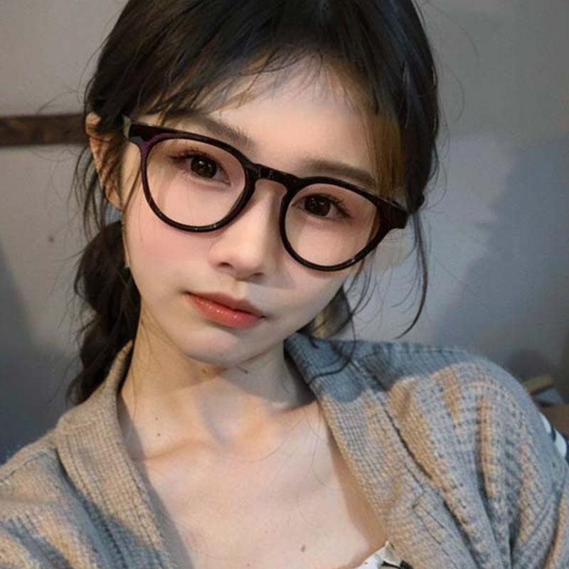 早八素颜神器复古黑框眼镜女防蓝光小脸近视眼镜框可配度数平光镜