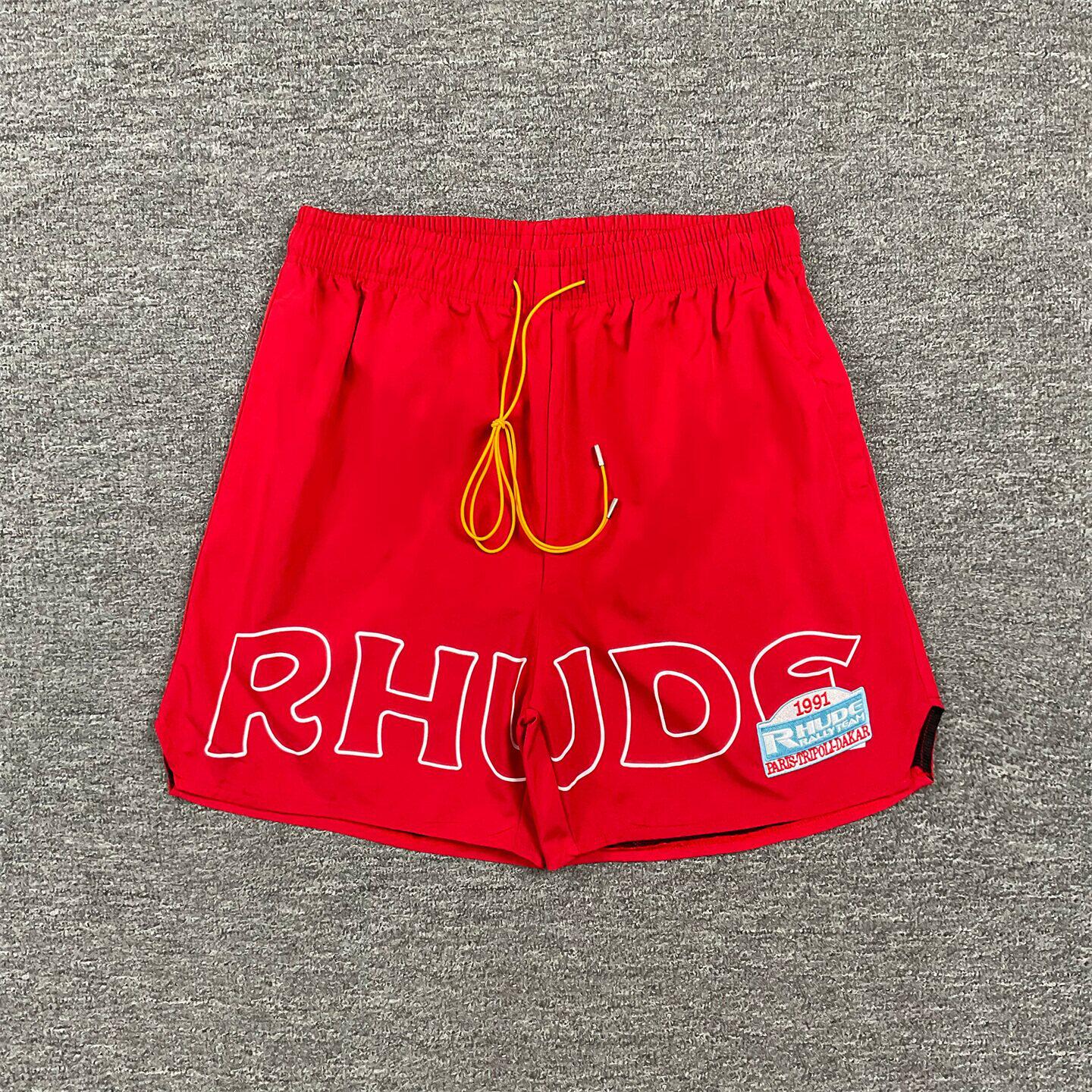 RHUDE字母印花刺绣LOGO运动短裤夏季男女多色宽松休闲抽绳沙滩裤
