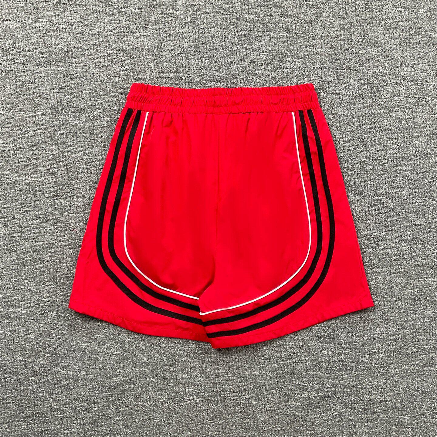 RHUDE刺绣LOGO运动短裤男女速干抽绳休闲五分裤多色条纹宽松裤子