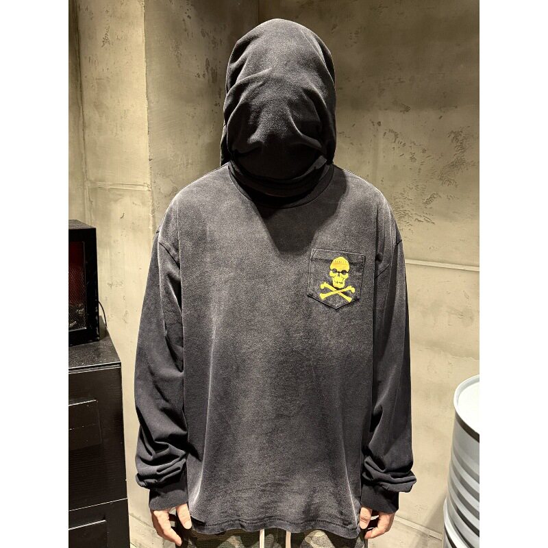 GALLERY DEPT水洗做旧骷髅印花长袖T恤男女宽松街头复古破洞上衣