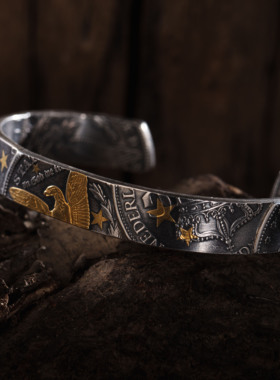 STZ机车风男女老银币镶金