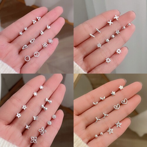 925银针少女心一周小耳钉免摘新款耳骨钉女学生小众简约设计耳饰