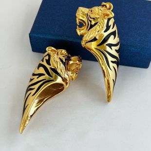 新款 文玩吊坠 定制铜镀金珐琅霸气虎头套托挂件大号牙套镶嵌男士