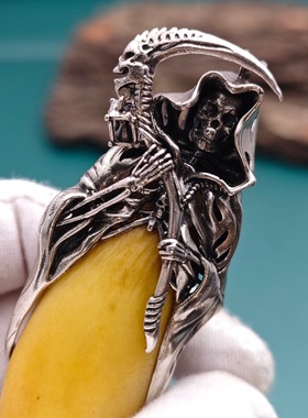 新款铜镀银死神吊坠霸气男士吊坠熊牙套包银牙尖防裂护牙镶嵌