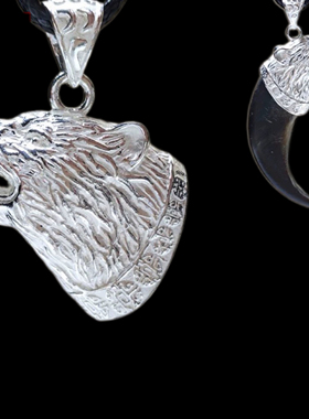 s925纯银熊头吊坠套托镶嵌熊虎牙套爪子套男士霸气复古个性小角套