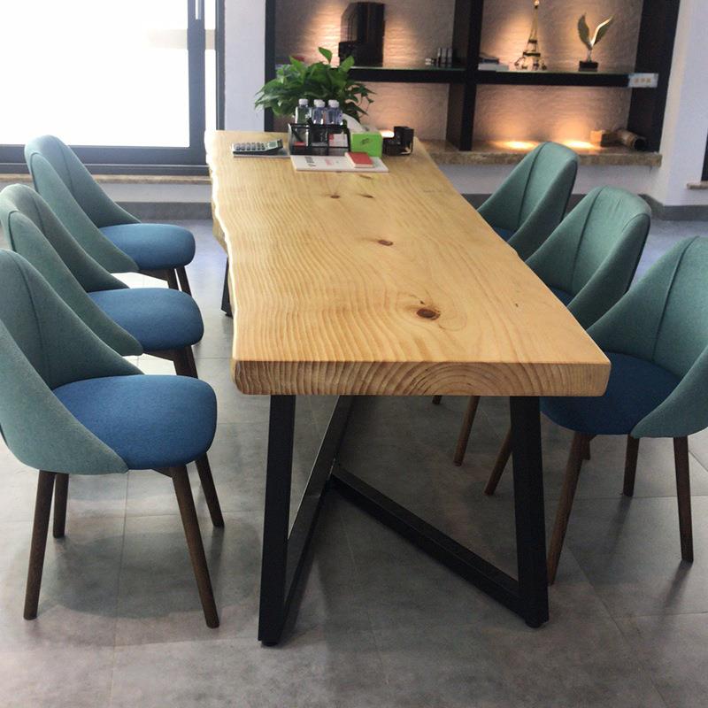 北欧实木大板接待泡茶桌子创01意板式原木色桌休闲简约接待桌个性