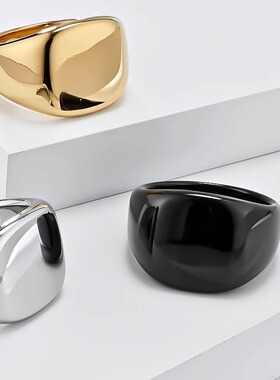 冷淡中性风镜面弧形钛钢戒指男士小众简约光面素戒不锈钢手饰品