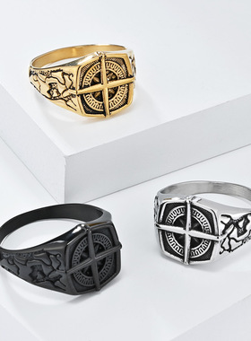 欧美复古北欧海盗航海指南针罗盘不锈钢戒指环男士小众个性手饰品