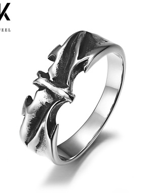 ins复古哥特风蝙蝠戒指 夜店潮男文艺范钛钢做旧复古吸血蝙蝠指环