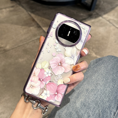 原装正品日本潮牌小清新水彩花朵适用华为MateX5手机壳透明紫色X3典藏版折叠屏全包防摔软边超薄裸机手感保护