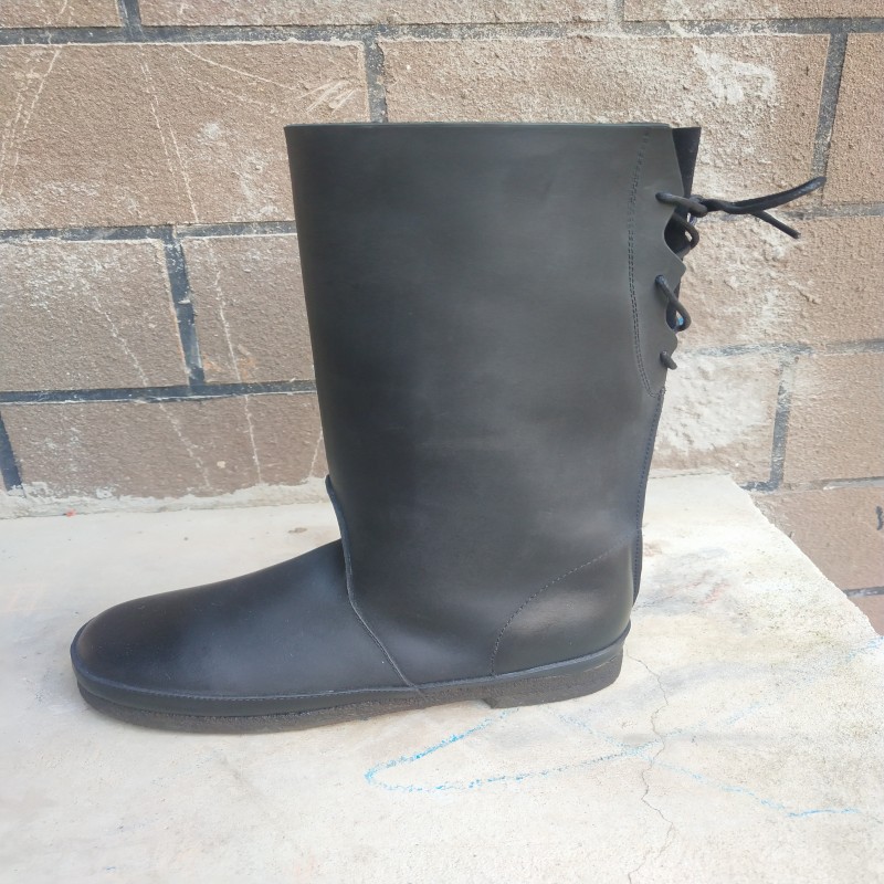 田园系复古做旧疯马皮中筒女靴头层牛皮圆头平跟森林日系净版真皮