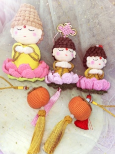 成品手工钩织莲花佛陀挂件柿子车挂内后视镜装饰品祝福保平安挂饰